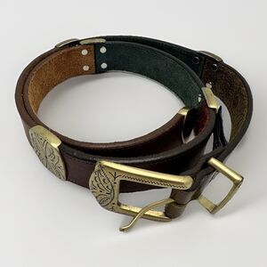 Vintage 90s Brighton Leather Belt L 41300 Multicolor Patchwork Gold Hardware